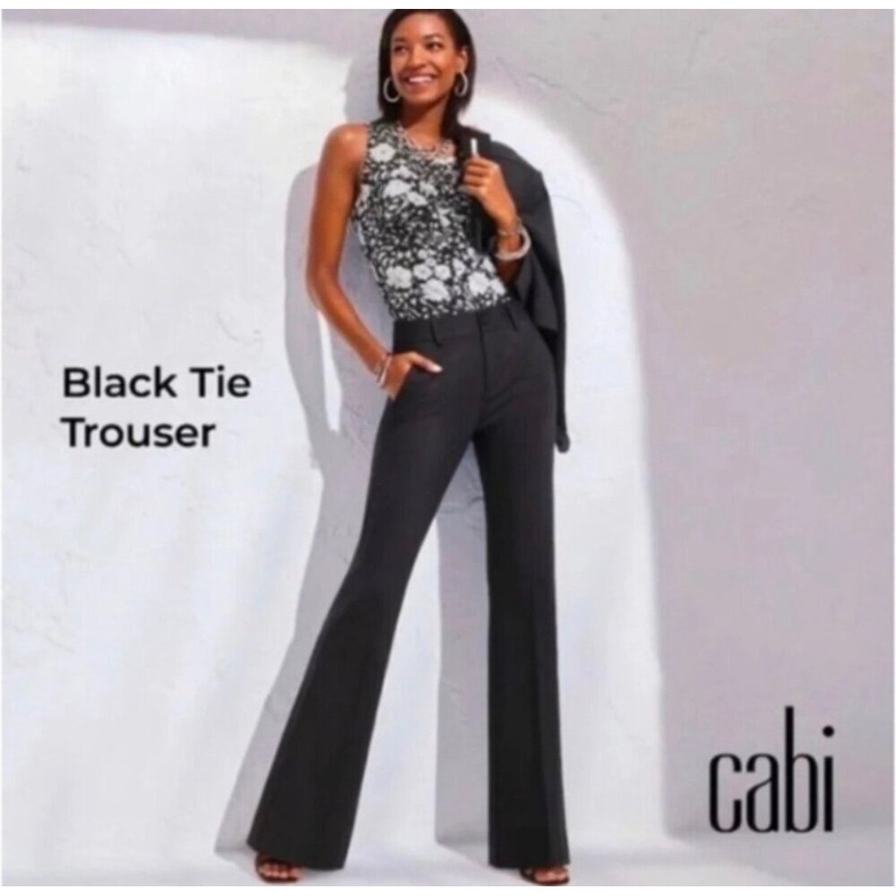 Cabi Black Tie Trouser 6042R Womens Size 8 Black Wide Leg Flare Stretch Pants
